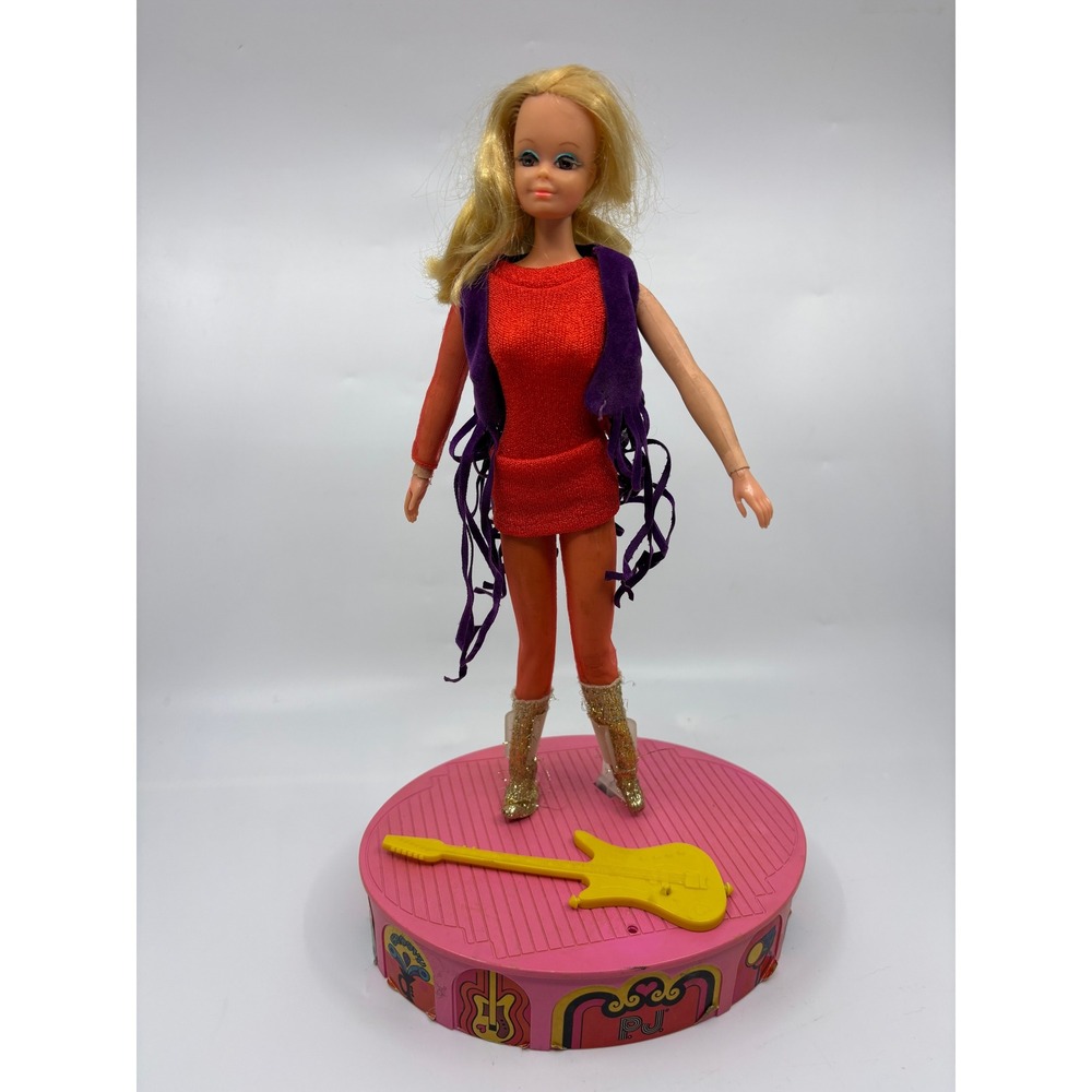 Vintage Mattel PJ Live Action Doll 1156 1970s Mod Stage Guitar Gold Boots